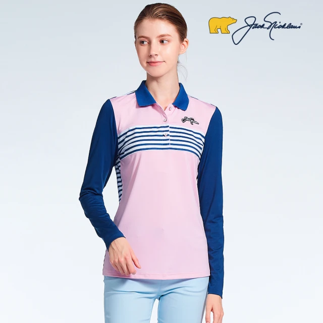 Jack Nicklaus 金熊【Jack Nicklaus 金熊】GOLF女款條紋配色POLO衫/高爾夫球衫(粉紅色)