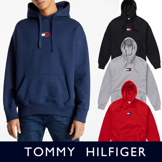 Tommy Hilfiger【Tommy Hilfiger】TOMMY 經典貼布LOGO厚磅內刷毛圖案連帽T恤-多色組合(百搭爆款/可男女搭配/平輸品)