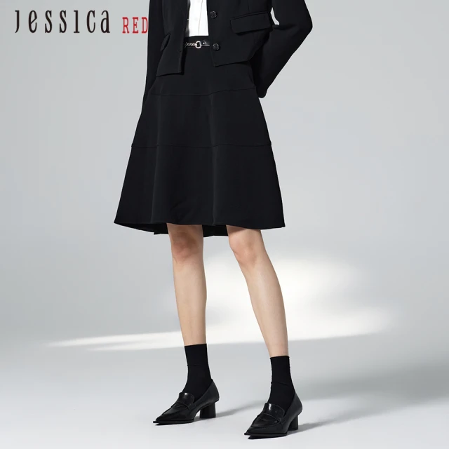 JESSICA 氣質簡約修身後開叉西裝長裙J35103（灰）