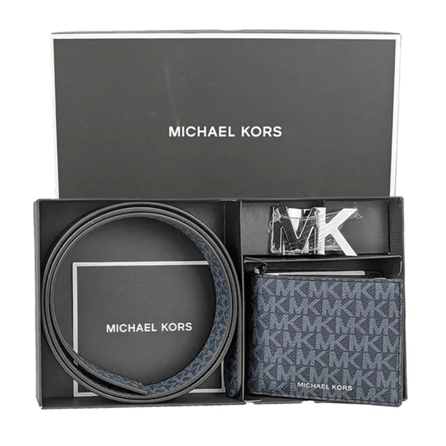 【Michael Kors】滿版logo男士皮帶短夾禮盒組