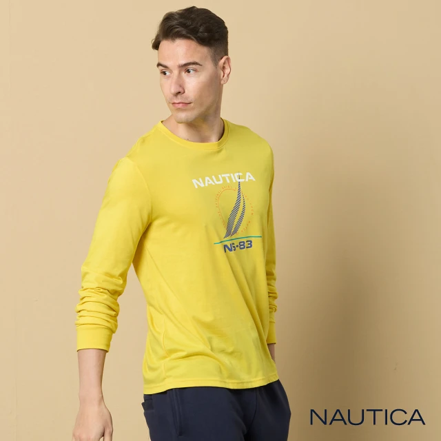 【NAUTICA】男裝 品牌LOGO印花長袖T恤(黃)