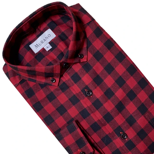 MURANO【MURANO】經典格紋長袖襯衫-紅底黑格 M~2XL(台灣製、長袖、格紋)
