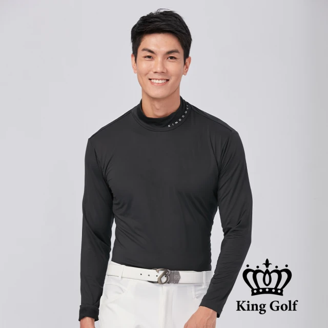 KING GOLF【KING GOLF】男款素面小立領長袖內搭衣-中厚款(黑色)