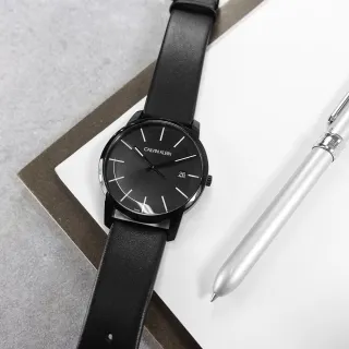 【Calvin Klein 凱文克萊】率性紳士 簡約時尚 礦石強化玻璃 日期 皮革手錶 黑色 43mm(K2G2G4CX)