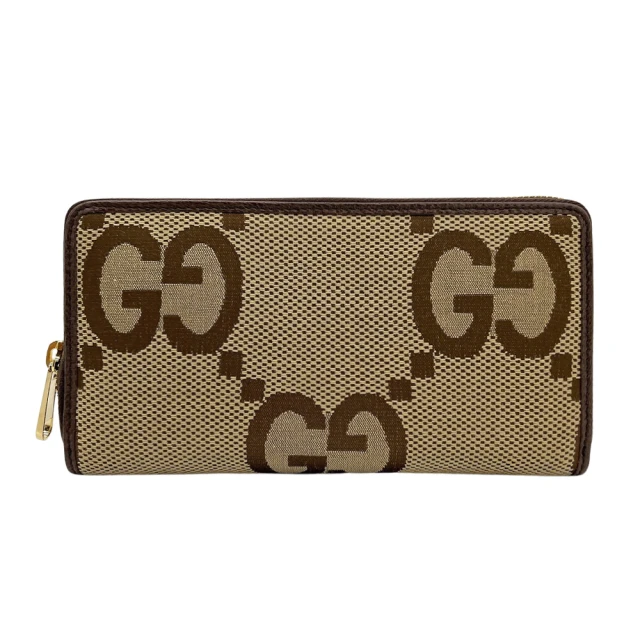 【GUCCI 古馳】Jumbo GG 帆布拉鍊長夾(699316-烏木)