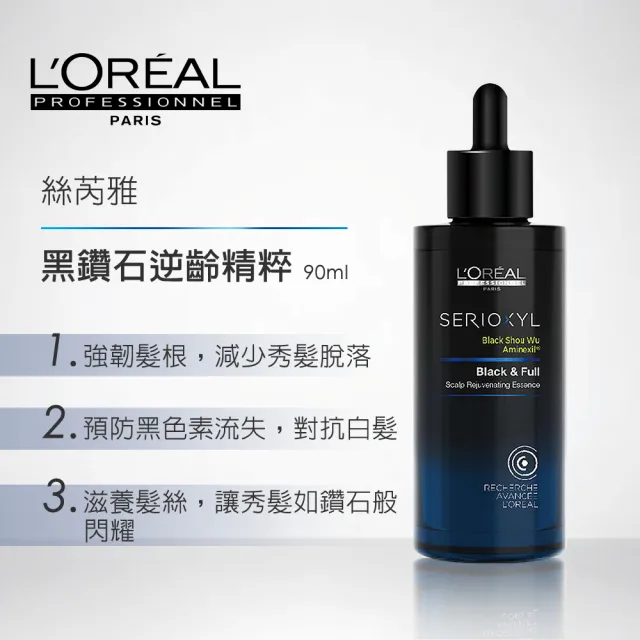 【L’OREAL 巴黎萊雅PRO】絲芮雅黑鑽石逆齡精粹 90ml(小黑瓶★頭皮精華)