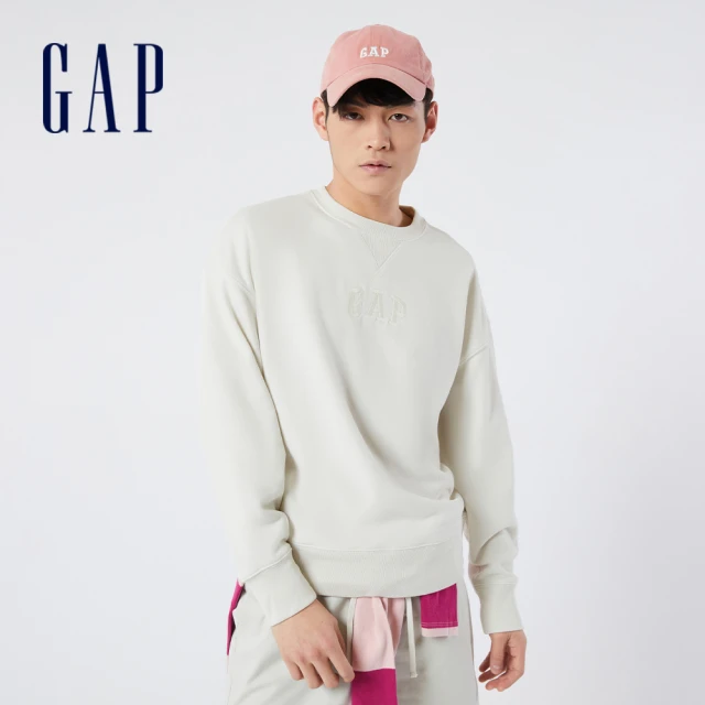 【GAP】男裝 碳素軟磨 法式圈織系列 Logo休閒上衣(877467-白色)