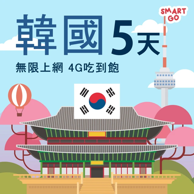 【Smart Go 商務旅遊上網卡】韓國網卡上網卡 5日 4G上網 吃到飽上網SIM卡(吃到飽不斷網 插卡即用)