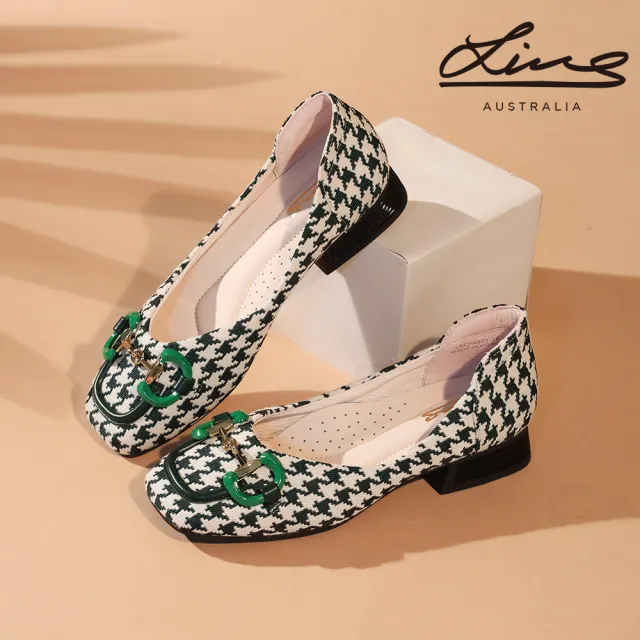 澳洲LINS經典千鳥紋方頭時尚跟鞋