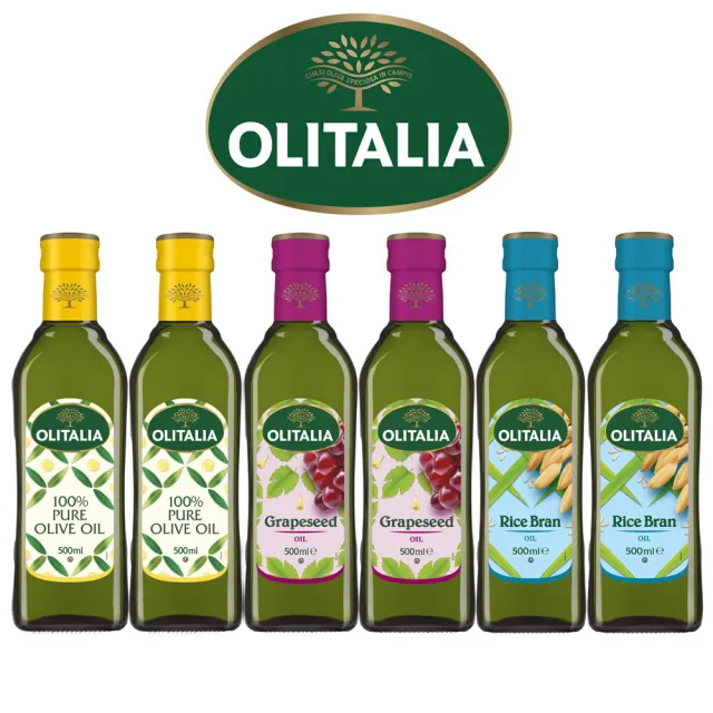 【Olitalia奧利塔】純橄欖油+葡萄籽油+玄米油(500mlx6瓶-禮盒組)