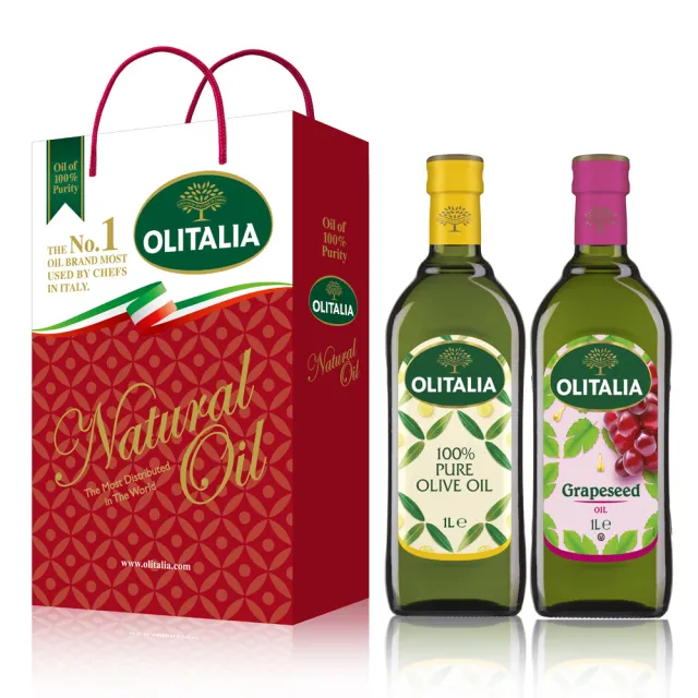 【Olitalia 奧利塔】純橄欖油+葡萄籽油禮盒組(1000mlx2瓶)