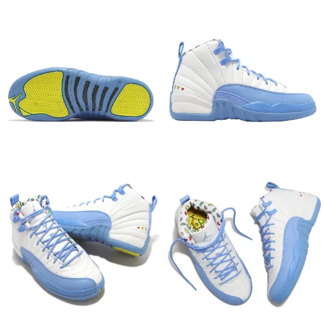 【NIKE 耐吉】休閒鞋 Air Jordan 12 Retro GS 大童 女鞋 白 藍 Emoji 喬丹 12代(DQ4365-114)