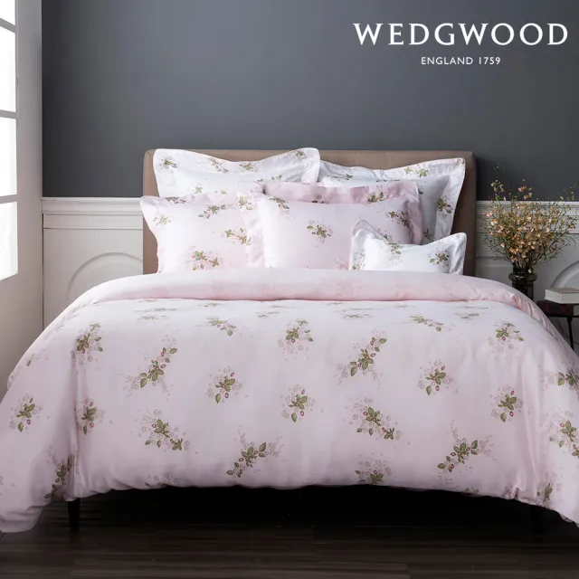 【WEDGWOOD】300織長纖棉印花兩用被床包枕套四件組-盛開野莓(加大)