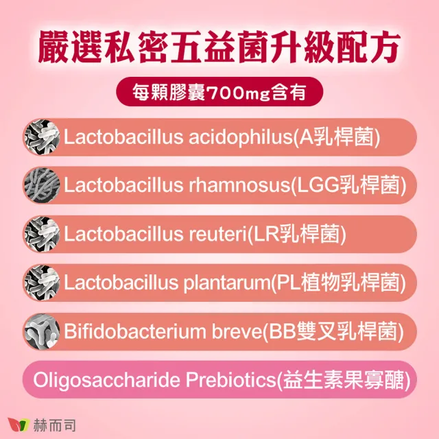 【赫而司】婦淨康益生菌1罐(共60顆女性私密乳酸菌五益菌強化配方+果寡糖素食膠囊)