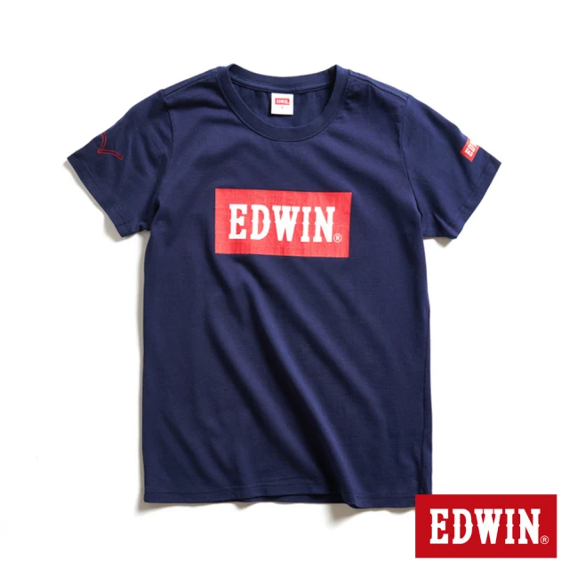 【EDWIN】經典大紅標LOGO短袖T恤-女款(丈青色)