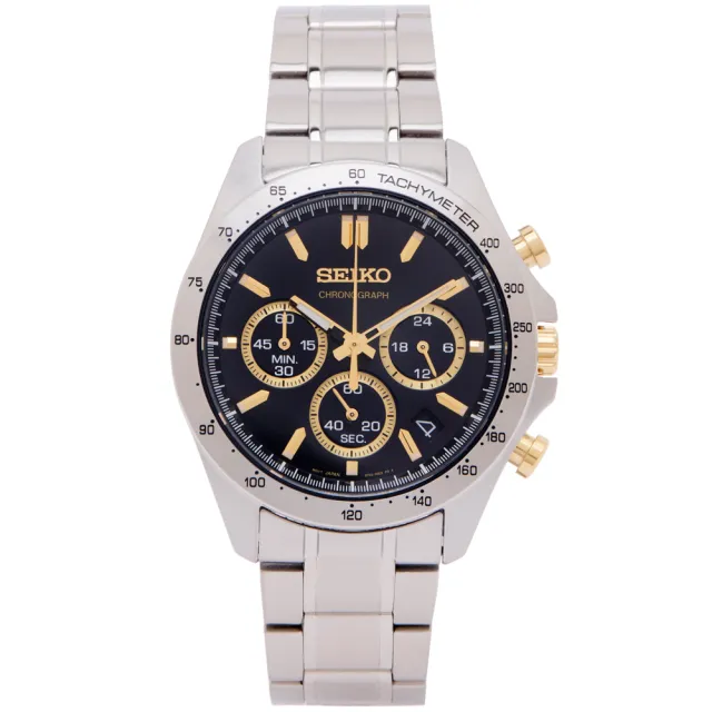 【SEIKO 精工】日本國內販售款 DAYTONA 三眼計時手錶-黑面X金色/40mm(SBTR015)
