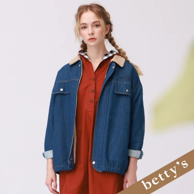 【betty’s 貝蒂思】QQ毛翻領貓咪牛仔夾克(牛仔藍)