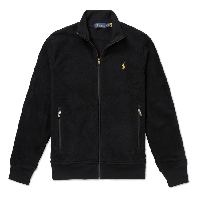 RALPH LAUREN【RALPH LAUREN】RL POLO 經典刺繡小馬立領棉質外套-黑色(棉柔保暖毯質料/秋冬舒適/平輸品)