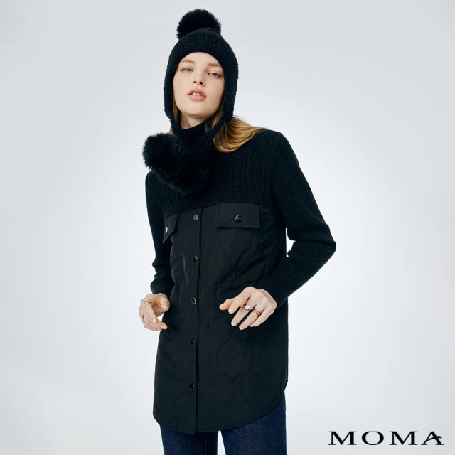 MOMA【MOMA】假兩件拼接針織高領上衣(黑色)