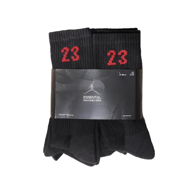 NIKE 耐吉】襪子Essential Crew Socks 6雙入23 黑紅喬丹長襪中筒襪速乾