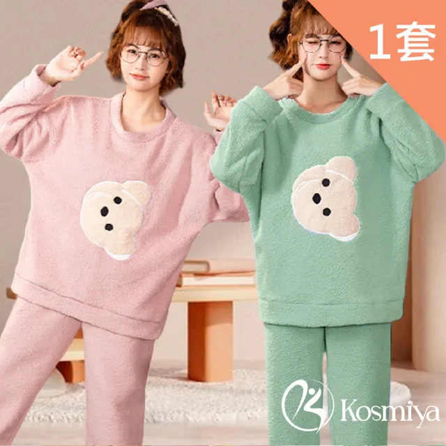 【Kosmiya】韓版卡通法蘭絨珊瑚絨睡衣居家服(M-2XL/多色可選/法蘭絨珊瑚絨睡衣/長袖睡衣/兩件式睡衣)
