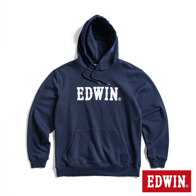 【EDWIN】人氣復刻款 基本LOGO連帽T恤-男女款(丈青色)