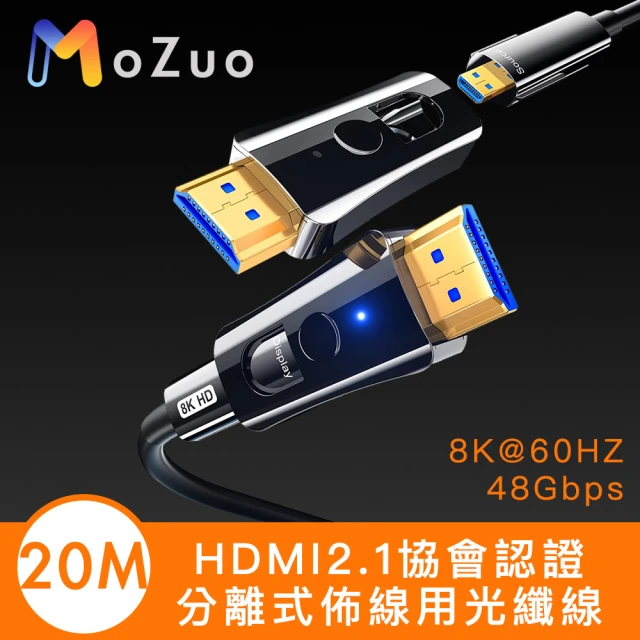 【魔宙】HDMI2.1協會認證 8K@60HZ/48Gbps工程分離式光纖線 20M