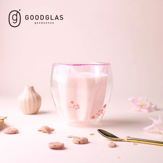 【好玻GOODGLAS】粉紅櫻花雙層玻璃杯240ml