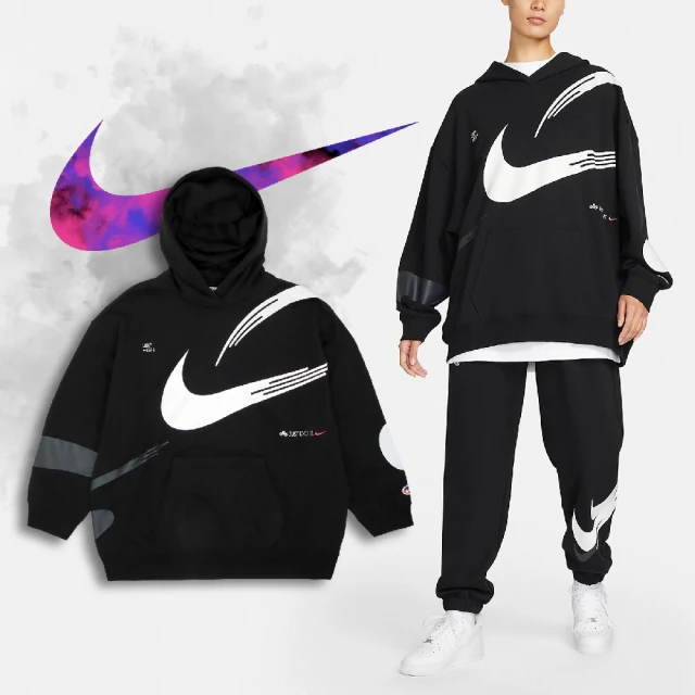 【NIKE 耐吉】長袖上衣 JDI Leap High Hoodie 女款 黑 法式毛圈 寬鬆 連帽上衣 帽T(FD4798-010)