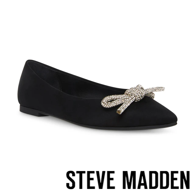 【STEVE MADDEN】ELINA 絨布鑽面蝴蝶結尖頭平底鞋(絨黑色)