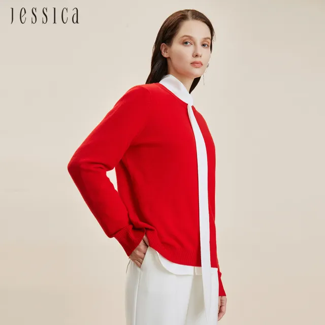 JESSICA】舒適親膚羊絨羊毛簡約百搭圓領針織衫224355(紅) - momo購物 ...