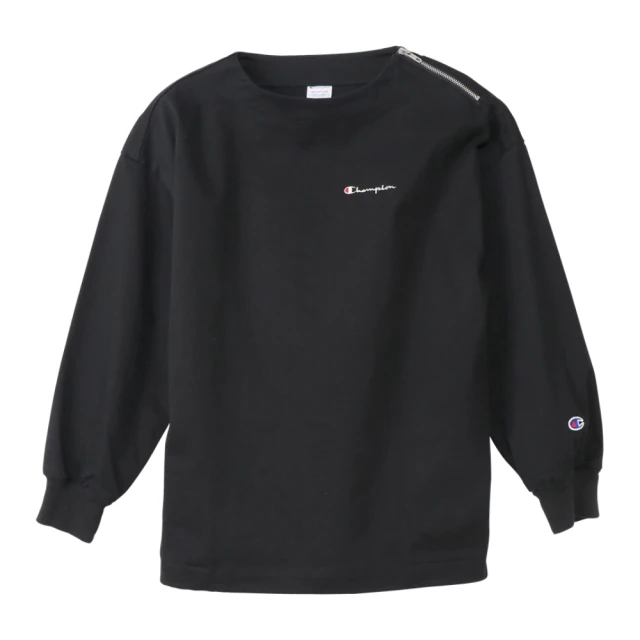 【Champion】官方直營 Womens Logo肩拉鍊大學Tee-女(黑色)