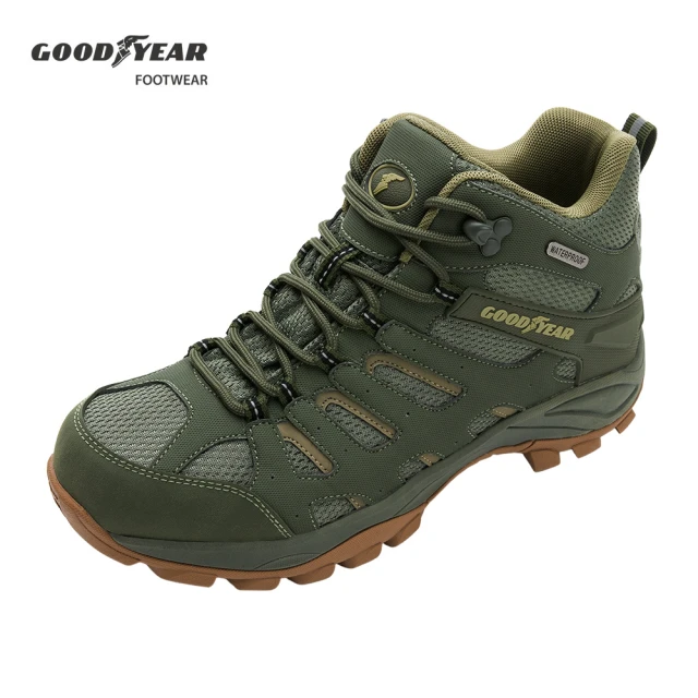 【GOODYEAR 固特異】山之王者-透濕防水戶外鞋/男 郊山 健走 緩衝鞋墊 軍綠(GAMO33505)