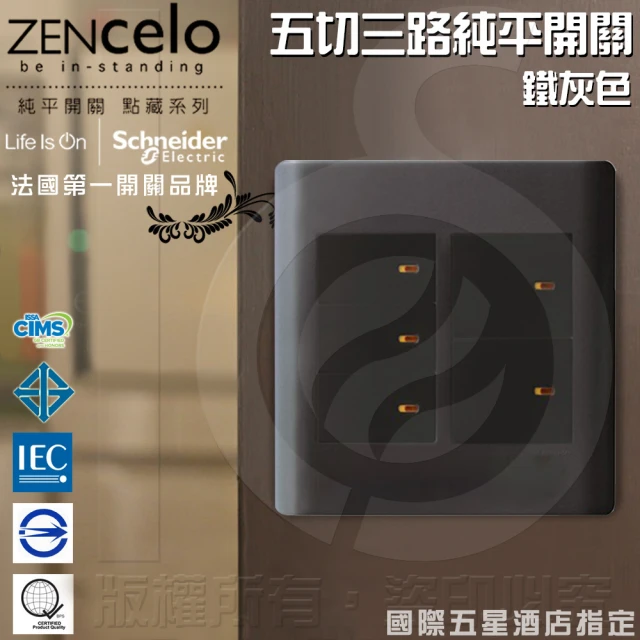 【SCHNEIDER】ZENcelo系列 五切三路純平開關_鐵灰色