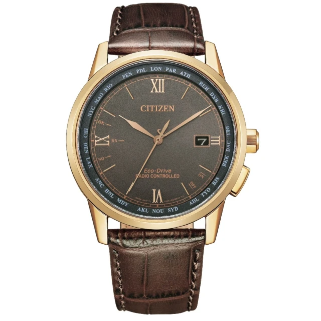 【CITIZEN 星辰】光動能多局電波小牛皮錶帶男士腕表 42.7mm(CB0158-10H)