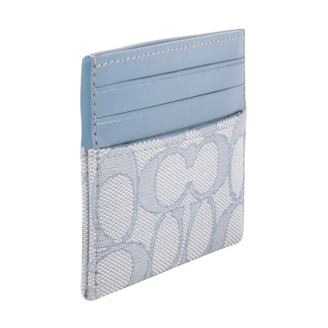 【COACH】織紋布拼皮革卡片夾(水藍x藍)