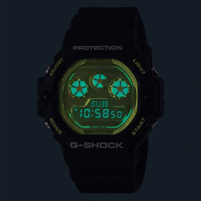 CASIO 卡西歐】G-SHOCK 耀眼夏日數位樹脂腕錶/黑x綠面(DW-5900TS-1