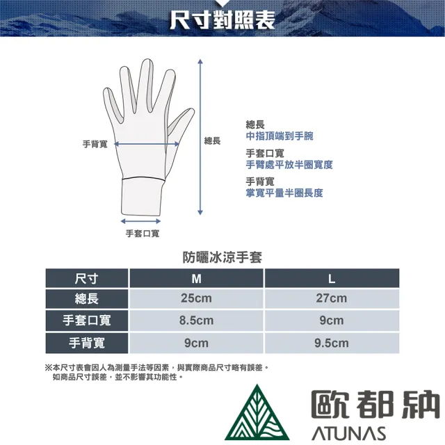 【ATUNAS 歐都納】輕薄防曬冰涼手套(A1AGCC01N黑/涼爽透氣/掌心止滑/騎車配件/戶外活動)