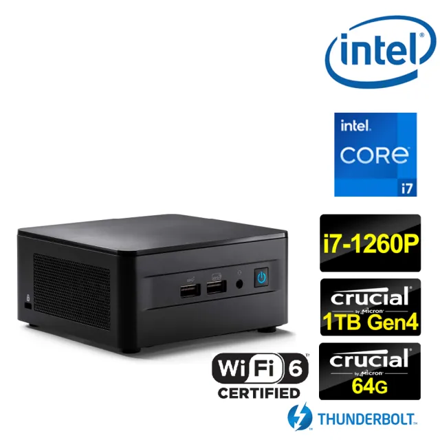 Intel 英特爾】NUC i7十二核{天河主教II}迷你電腦(i7-1260P/64G/1TB