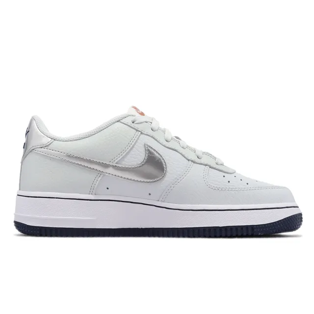 NIKE 耐吉】Air Force 1 GS 大童女鞋灰金屬銀經典AF1 皮革休閒鞋