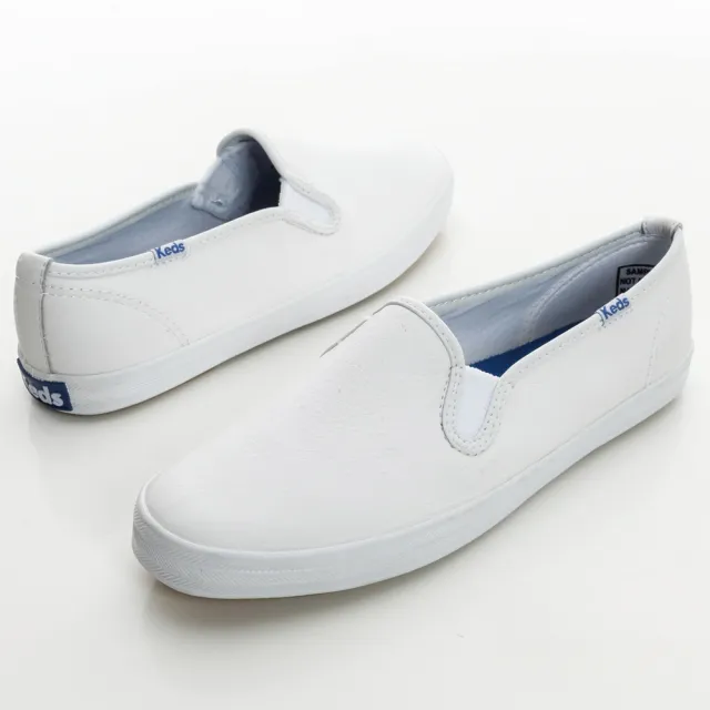【Keds】女鞋-CHAMPION SLIP ON 經典皮革休閒小白鞋(白色)