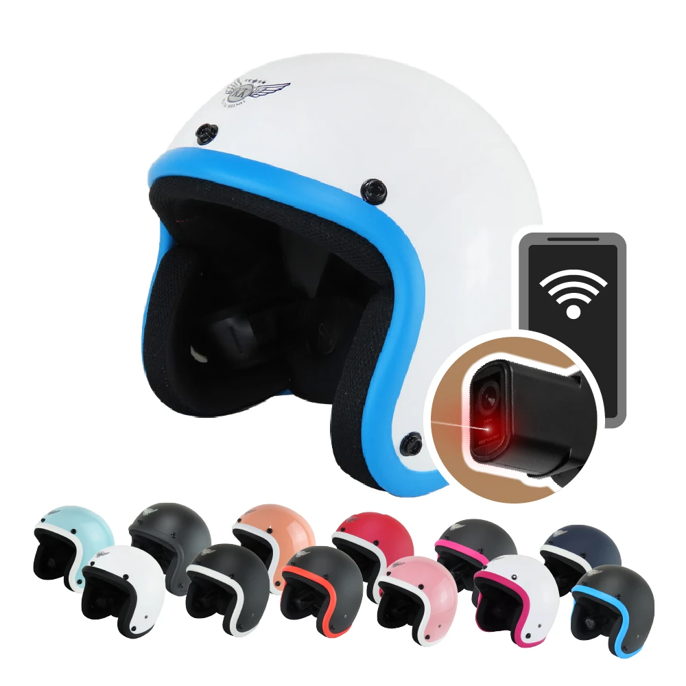【iMiniDV】內建式安全帽行車記錄器 寬版彩條 復古騎士安全帽(機車用 1080P 攝影機 記錄器 安全帽)