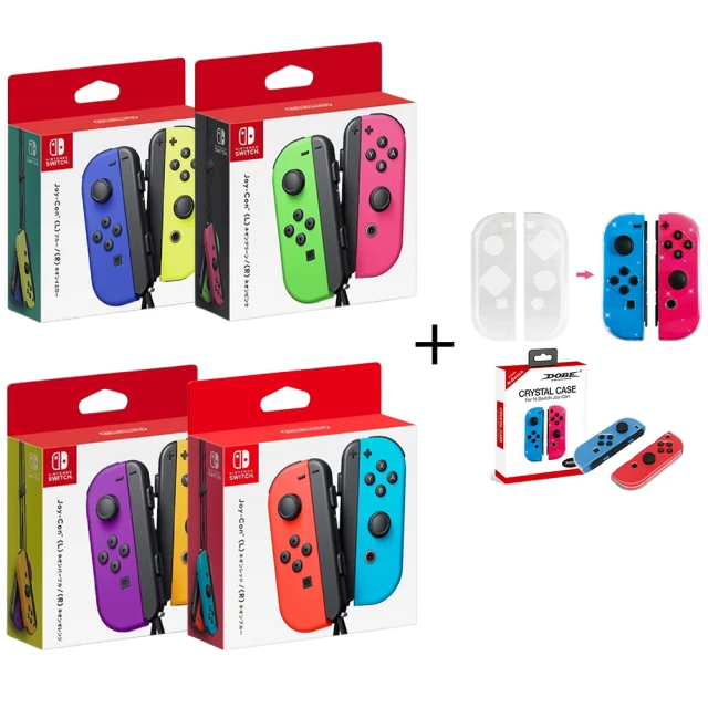 【Nintendo 任天堂】Switch Joy-Con手把+硬式水晶殼(保護套組 台灣公司貨)