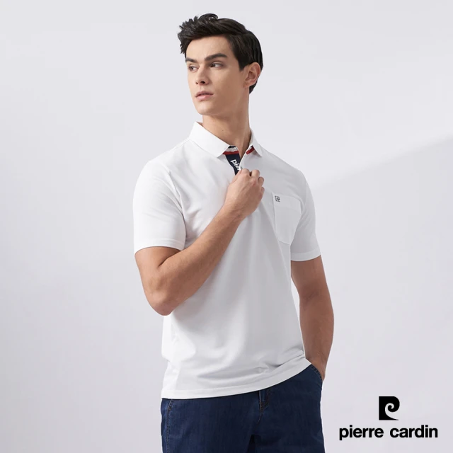 【pierre cardin 皮爾卡登】輕運動 男款 Hi Cool吸濕排汗彈性網眼素面短袖POLO衫-白色(7227291-90)