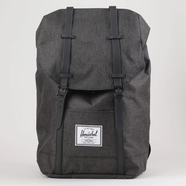 【Herschel】Retreat 大型 黑混灰 橡膠帶 磁扣 耳機孔 厚筆電層 帆布 防潑水 背包 男包 女包 後背包