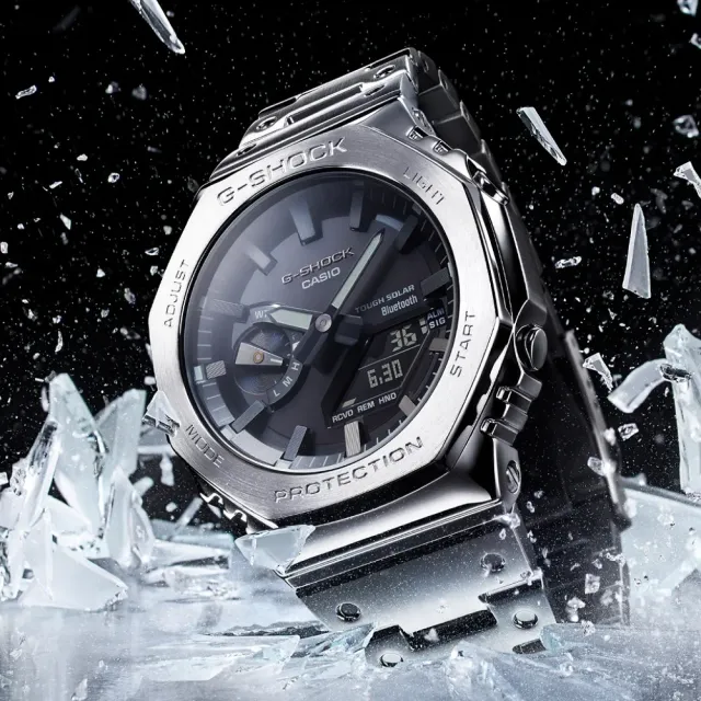 CASIO 卡西歐】G-SHOCK 金屬銀X黑農家橡樹雙顯腕錶(GM-B2100D-1A