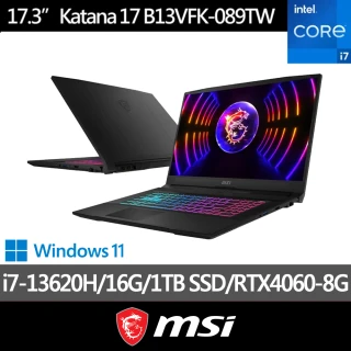 【MSI 微星】Katana 17 B13VFK-089TW 17.3吋 13代電競筆電(i7-13620H/16G/1TB SSD/RTX 4060-8G/Win11)