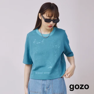 【gozo】旅行no lucky配色短版T恤(藍色)