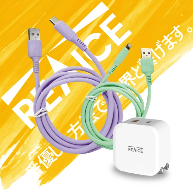 【REAICE】PD20W 雙孔1A1C充電頭+USB-A to Lightning充電線+USB-A &Type-C充電線 充電套組