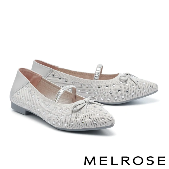 【MELROSE】美樂斯 時髦晶鑽星星飛織布尖頭低跟鞋(灰)